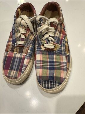Polo Ralph Lauren Patchwork Madeas Plaid Canvas Lace-Up Sneakers
